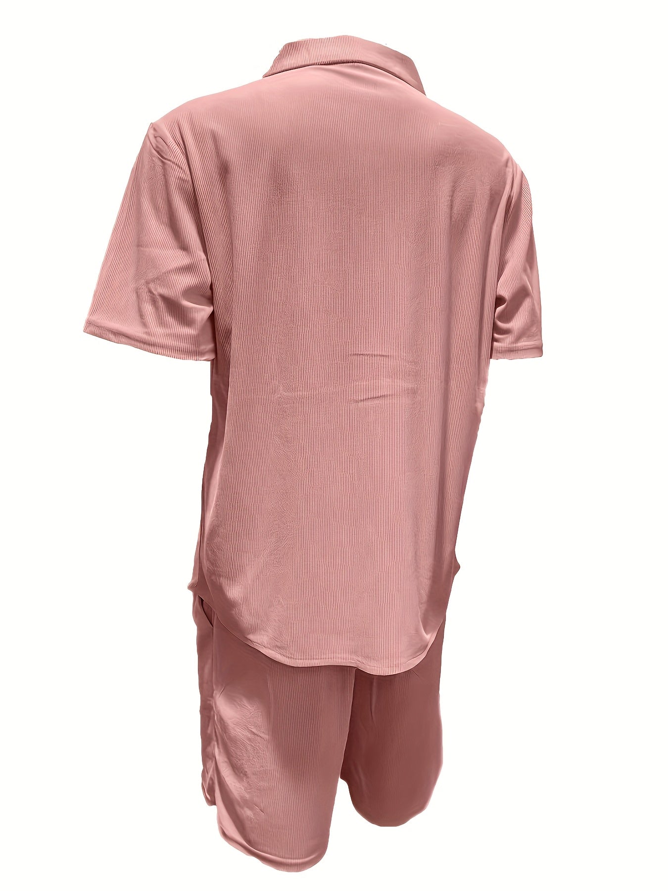 2 Peças Conjunto Casual Masculino de Verão, Camisa Manga Curta com Calça de Cordão e Tecido Não Elástico, Corte Regular para Uso Diário e Praia, Cor Sólida