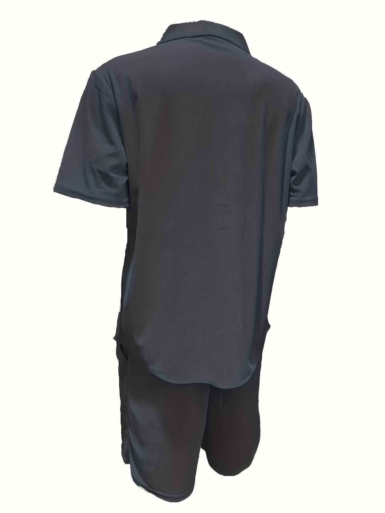 2 Peças Conjunto Casual Masculino de Verão, Camisa Manga Curta com Calça de Cordão e Tecido Não Elástico, Corte Regular para Uso Diário e Praia, Cor Sólida