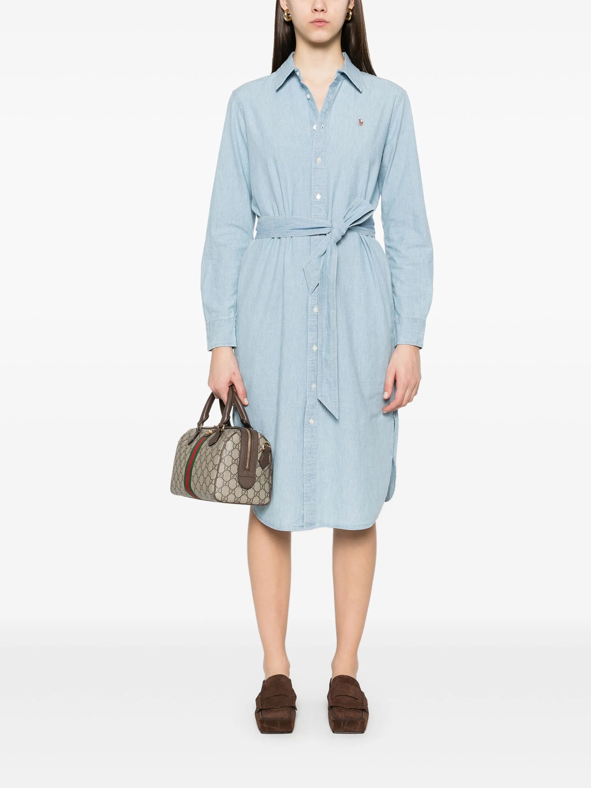 Long shirt dress with belt