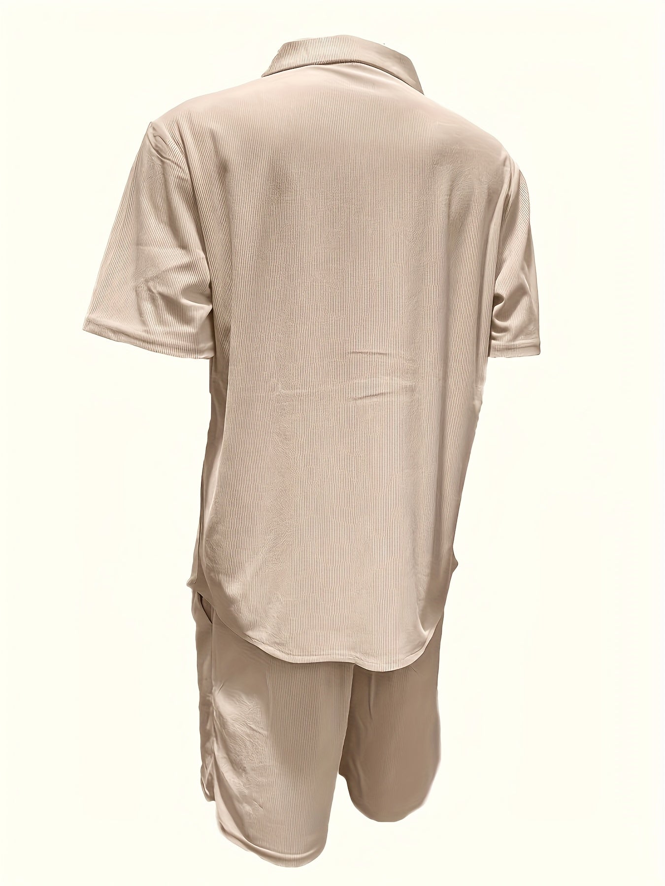 2 Peças Conjunto Casual Masculino de Verão, Camisa Manga Curta com Calça de Cordão e Tecido Não Elástico, Corte Regular para Uso Diário e Praia, Cor Sólida