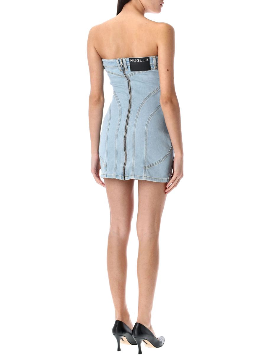 Mugler Spiral Denim Bustier Dress